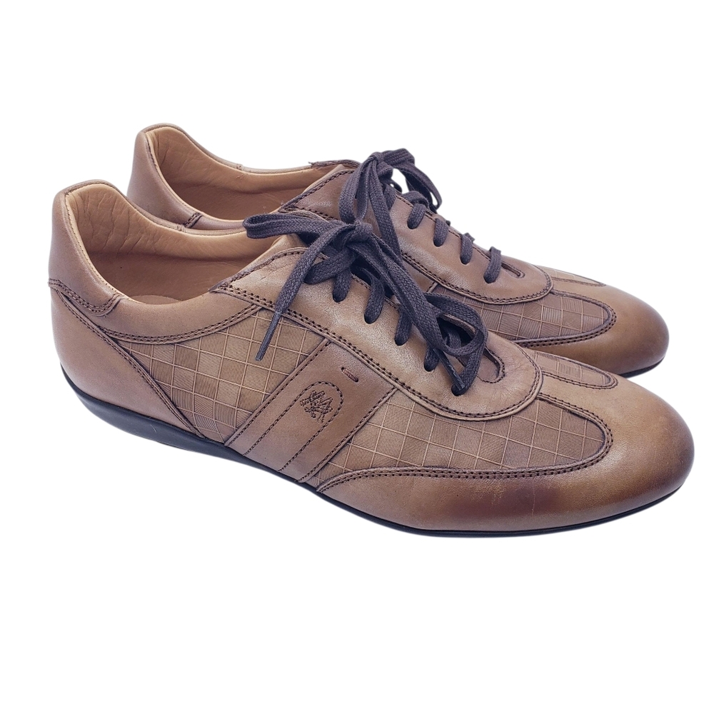 Mezlan Baena Cognac Leather Dress Lace Up Checked Sneakers Shoes Men's Size 9
